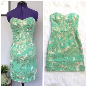 Milly Green & Gold Cocktail Dress • Mini Dress